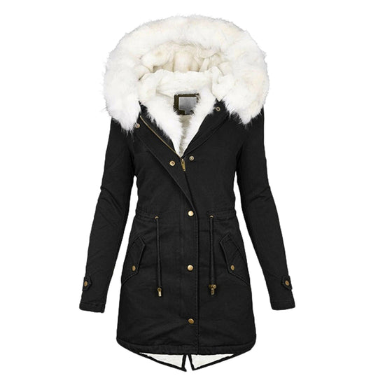 Dames Winterjas | Warme Fleece Gevoerde Jas | Winddichte Gevoerde Buitenkleding | Comfortabele Koude-Weer Laag