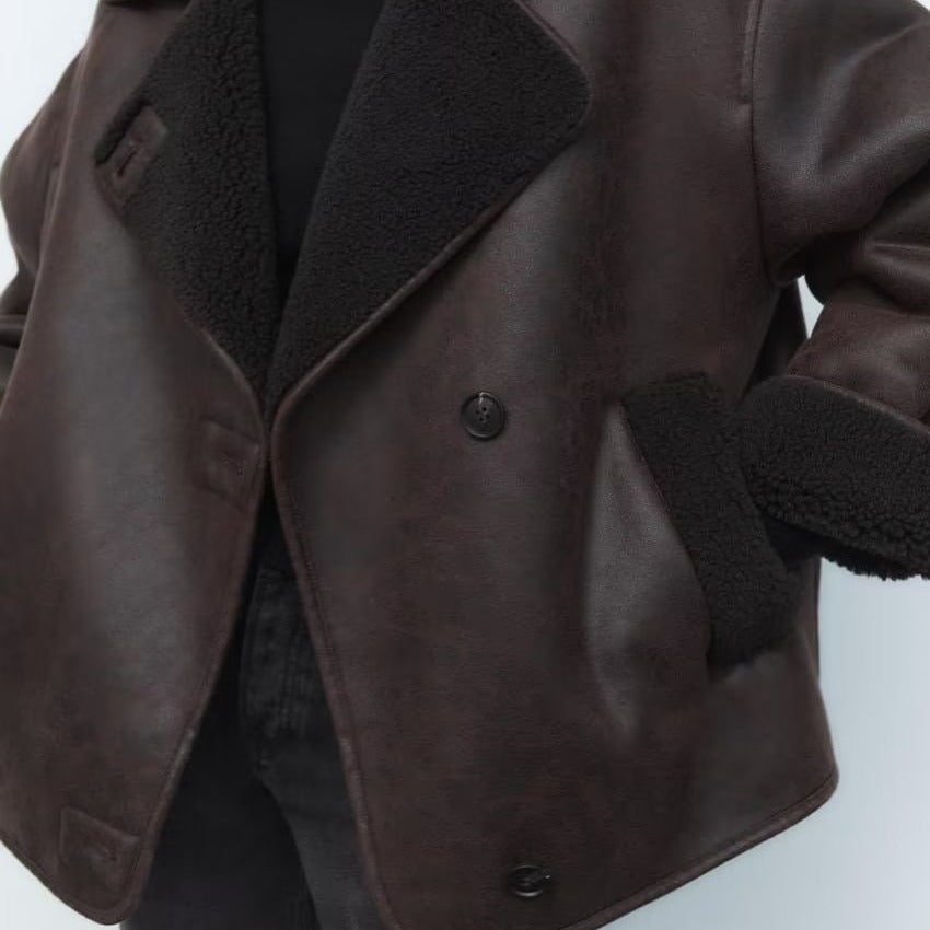 Dames Winterjack met Leerlook | Oversized Pasvorm | Stijlvolle Damesjas