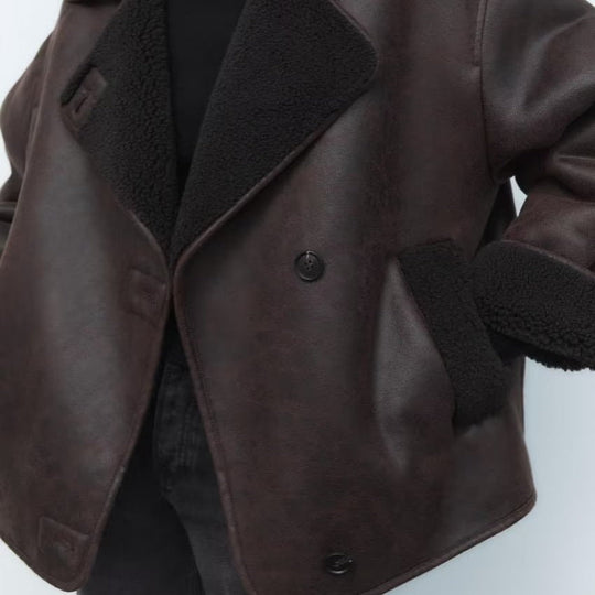 Dames Winterjack met Leerlook | Oversized Pasvorm | Stijlvolle Damesjas