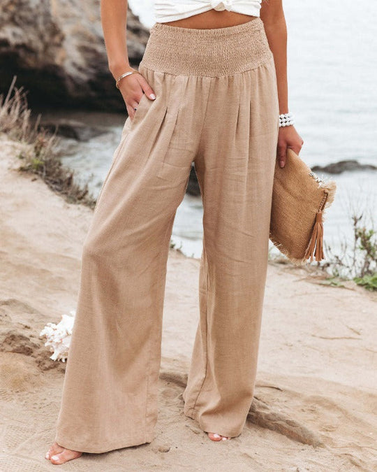 Dames High-Waist Broek Katoen-Linnen – Wijde Pijpen & Comfortabele Fit