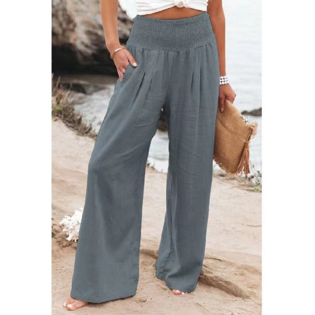 Dames High-Waist Broek Katoen-Linnen – Wijde Pijpen & Comfortabele Fit