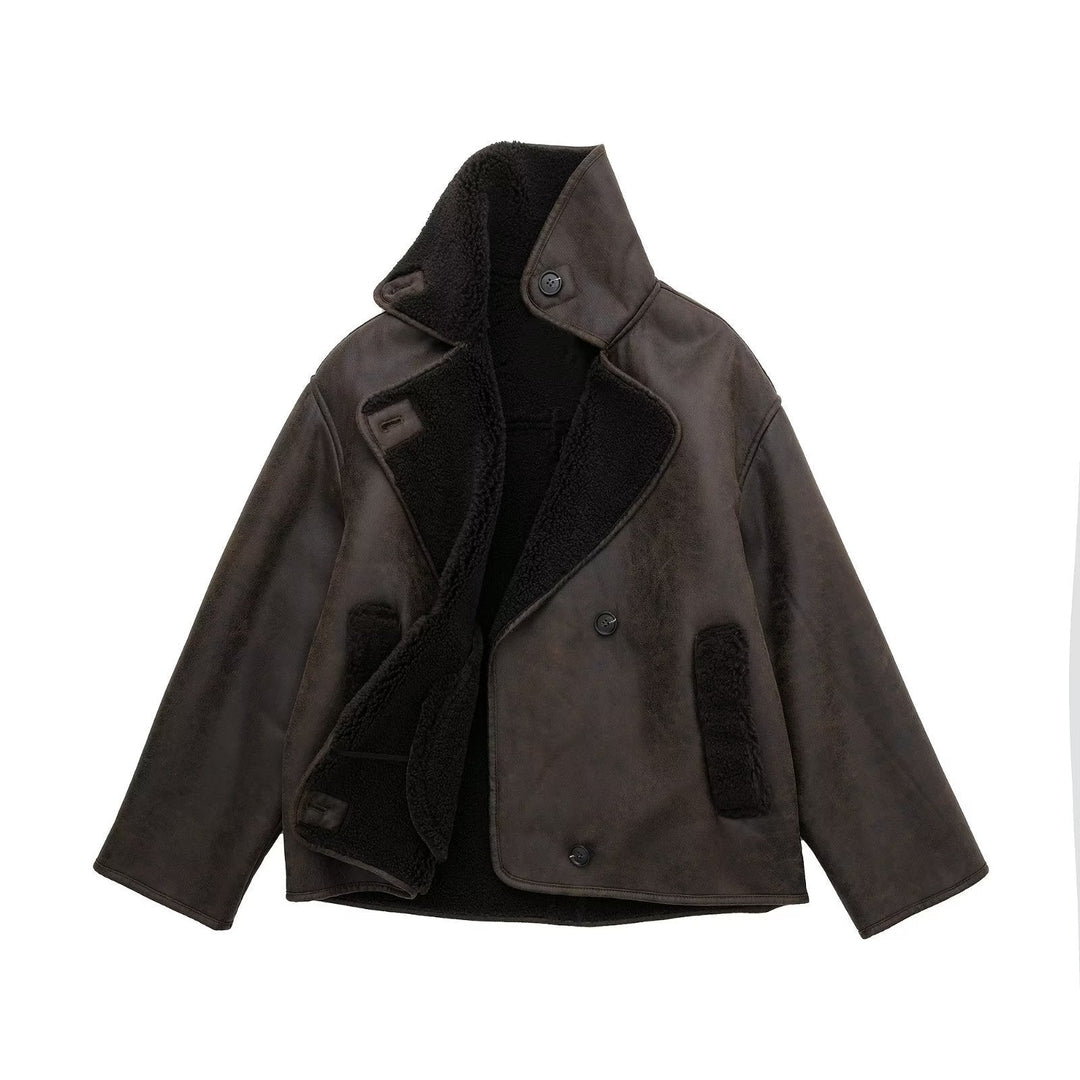 Dames Winterjack met Leerlook | Oversized Pasvorm | Stijlvolle Damesjas