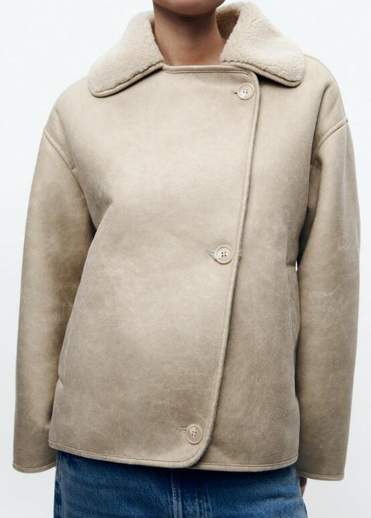 Dames Winterjack met Leerlook | Oversized Pasvorm | Stijlvolle Damesjas