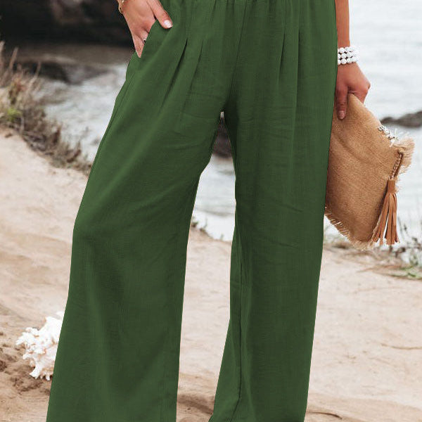 Dames High-Waist Broek Katoen-Linnen – Wijde Pijpen & Comfortabele Fit