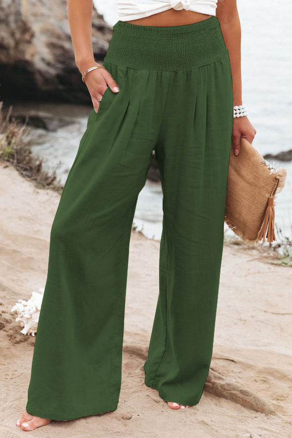 Dames High-Waist Broek Katoen-Linnen – Wijde Pijpen & Comfortabele Fit