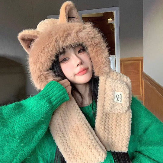 Muts en Sjaal 2-in-1 met Vos Oren voor Vrouwen en Kinderen | Ideaal voor de Winter