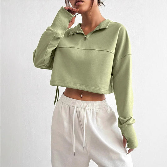 Dames Cropped Sweatshirt Met Rits en Ballonmouwen