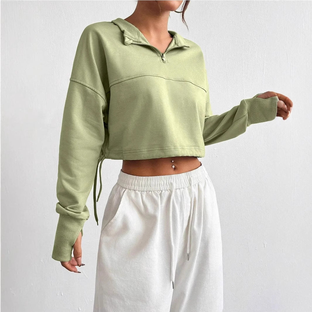 Dames Cropped Sweatshirt Met Rits en Ballonmouwen