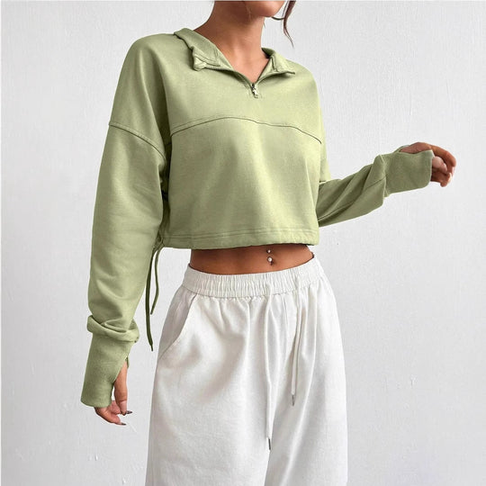 Dames Cropped Sweatshirt Met Rits en Ballonmouwen