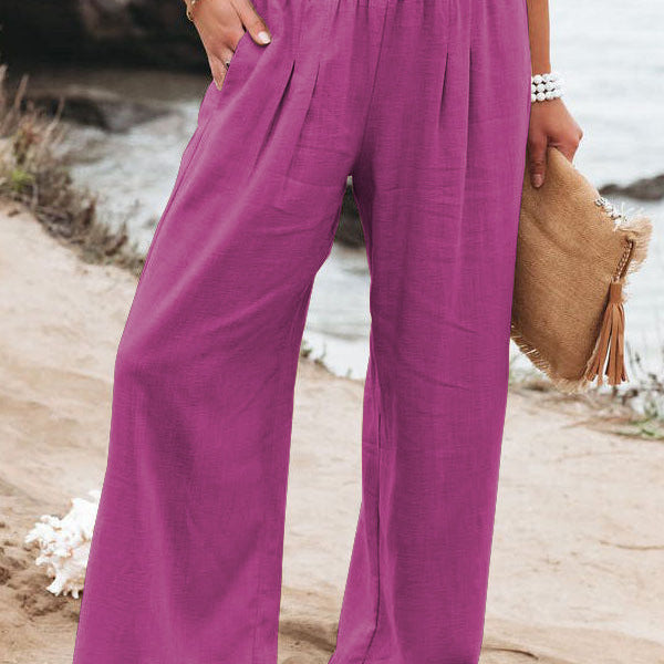 Dames High-Waist Broek Katoen-Linnen – Wijde Pijpen & Comfortabele Fit