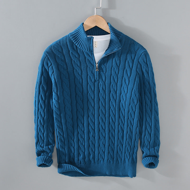 Heren Kabelgebreide Half-Zip Trui met Klassiek Textuurontwerp