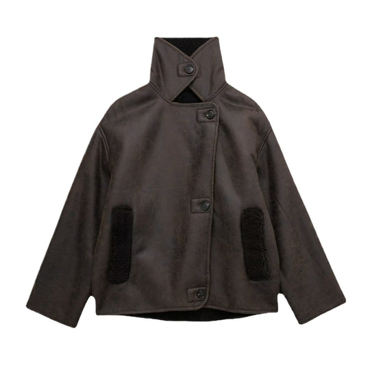 Dames Winterjack met Leerlook | Oversized Pasvorm | Stijlvolle Damesjas
