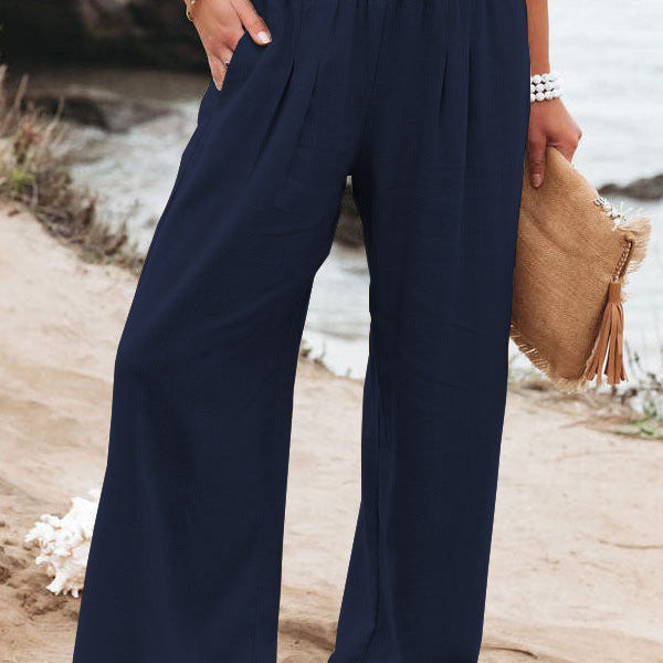 Dames High-Waist Broek Katoen-Linnen – Wijde Pijpen & Comfortabele Fit