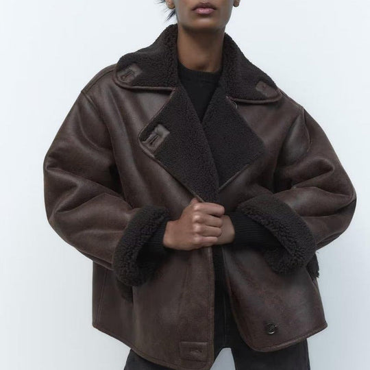 Dames Winterjack met Leerlook | Oversized Pasvorm | Stijlvolle Damesjas