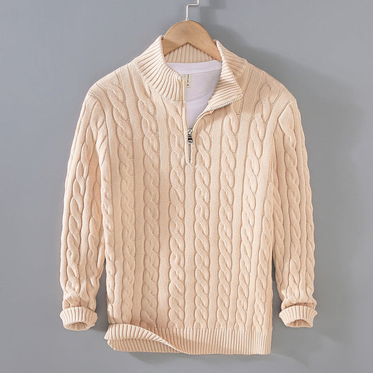 Heren Kabelgebreide Half-Zip Trui met Klassiek Textuurontwerp