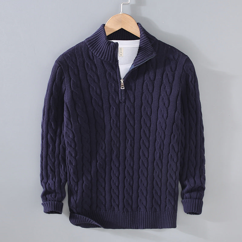 Heren Kabelgebreide Half-Zip Trui met Klassiek Textuurontwerp