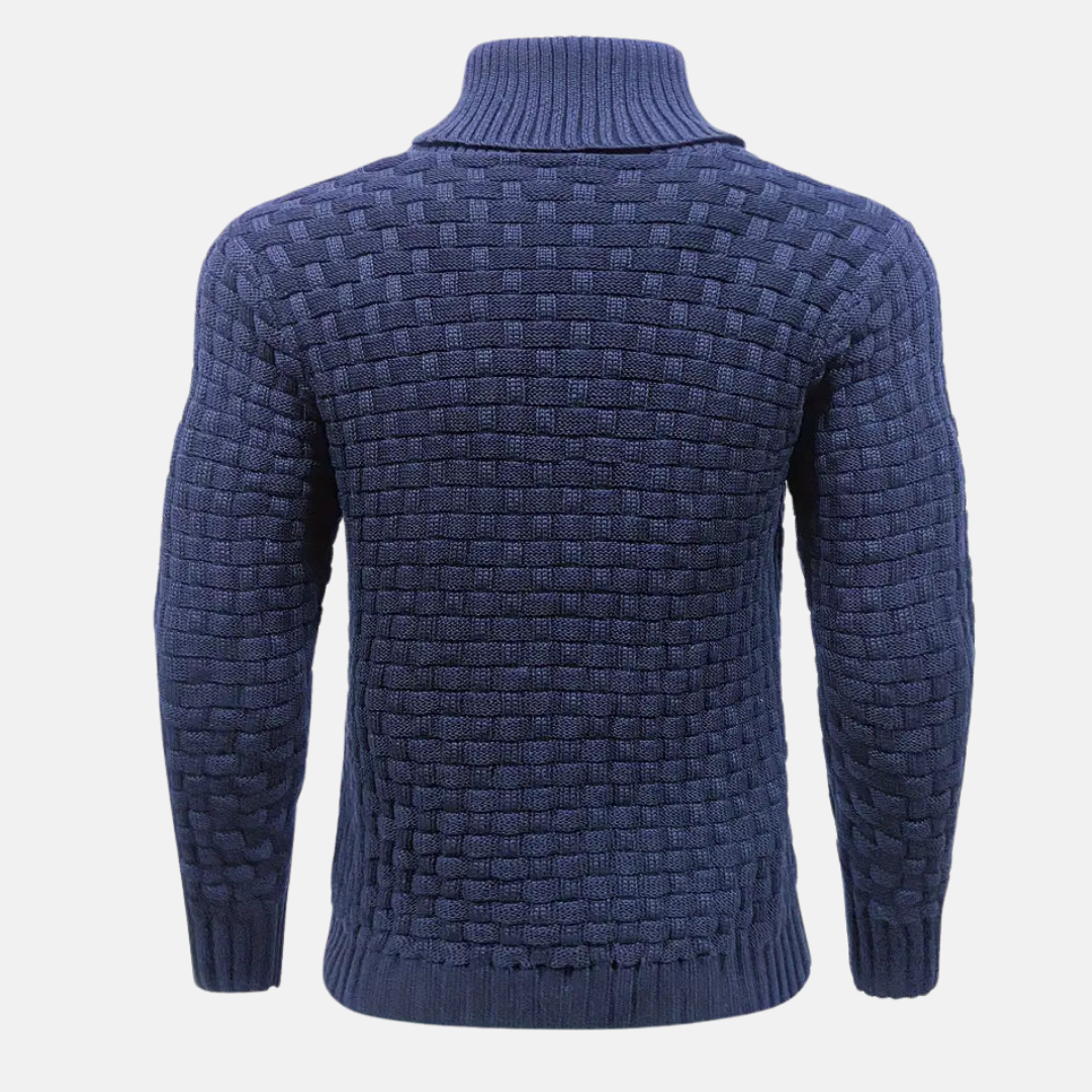Heren Textured Knit Trui met Sjaalkraag en Knopdetail