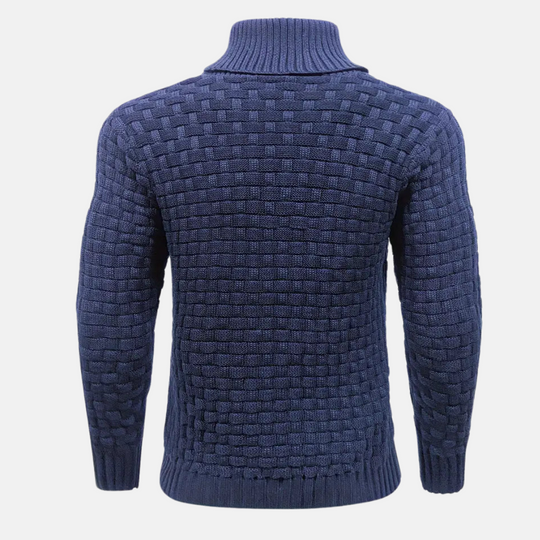 Heren Textured Knit Trui met Sjaalkraag en Knopdetail
