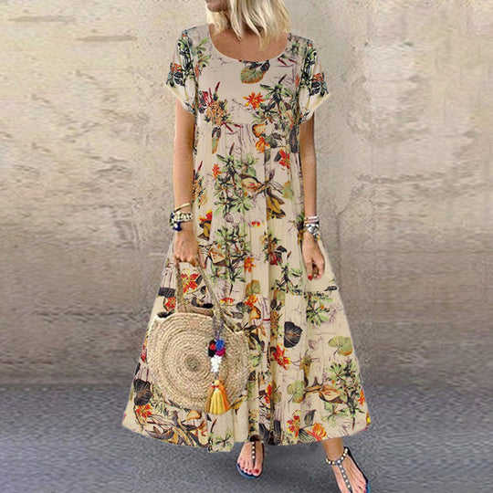 SASKIA - Lange jurk met vintage bloemenprint