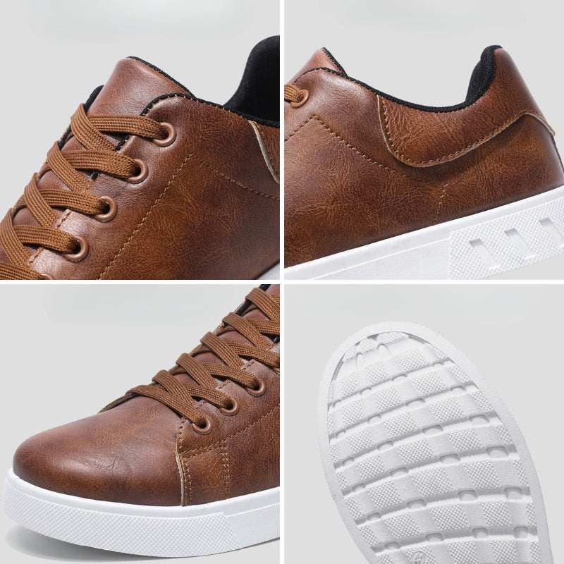 Heren Lage Casual Sneakers met Vetersluiting en Witte Zool