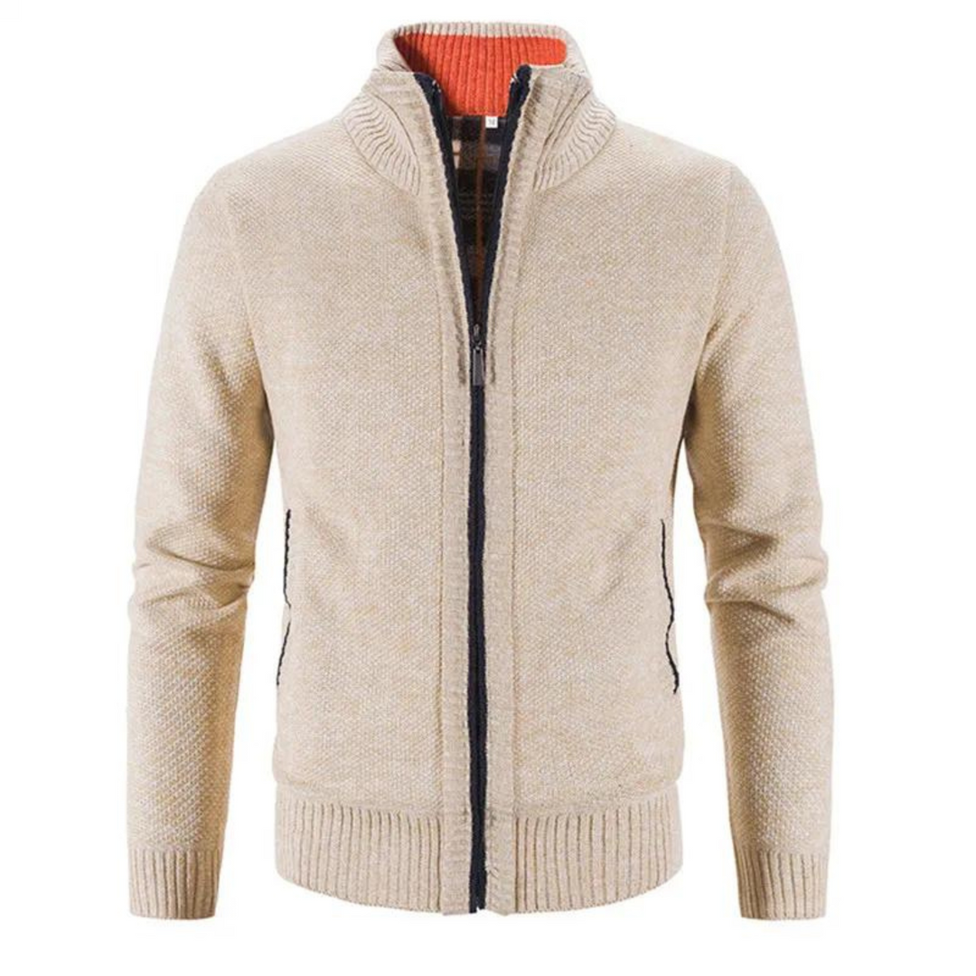 Heren Structuur Zip-Up Cardigan met Neppenk en Contrastafwerking