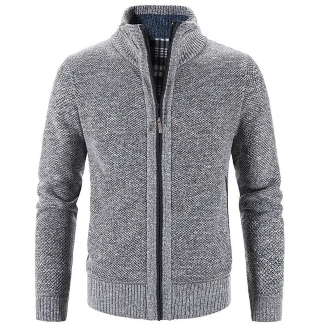 Heren Structuur Zip-Up Cardigan met Neppenk en Contrastafwerking