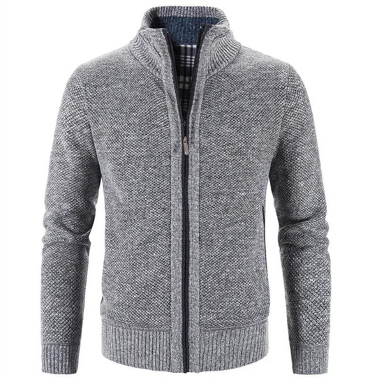 Heren Structuur Zip-Up Cardigan met Neppenk en Contrastafwerking