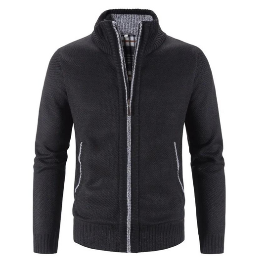 Heren Structuur Zip-Up Cardigan met Neppenk en Contrastafwerking