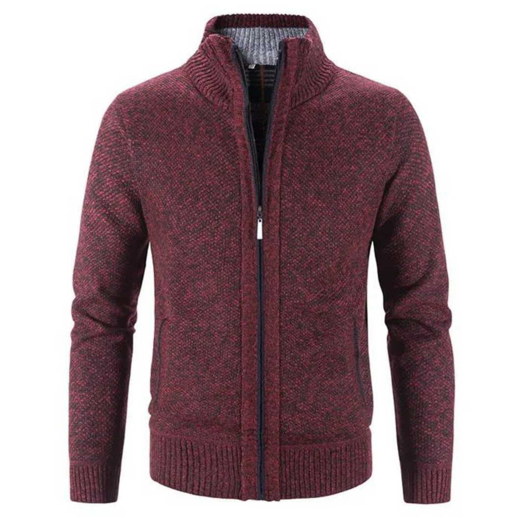 Heren Structuur Zip-Up Cardigan met Neppenk en Contrastafwerking