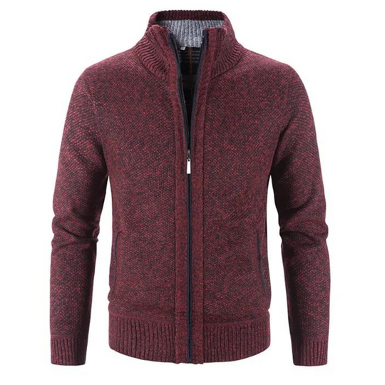 Heren Structuur Zip-Up Cardigan met Neppenk en Contrastafwerking