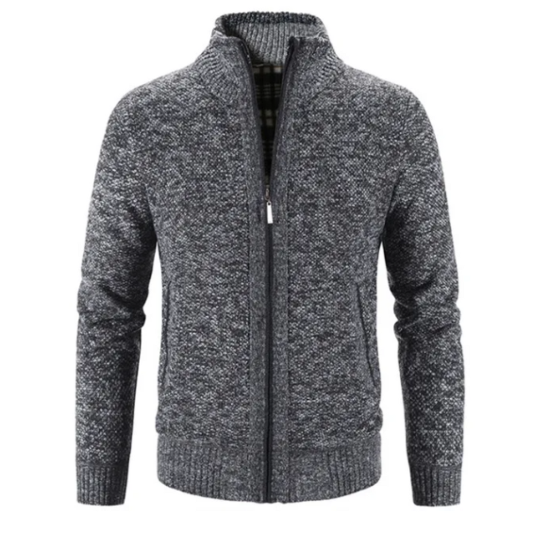 Heren Structuur Zip-Up Cardigan met Neppenk en Contrastafwerking