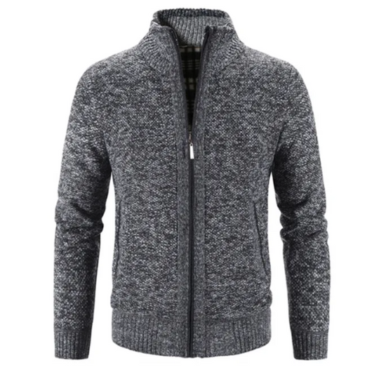 Heren Structuur Zip-Up Cardigan met Neppenk en Contrastafwerking