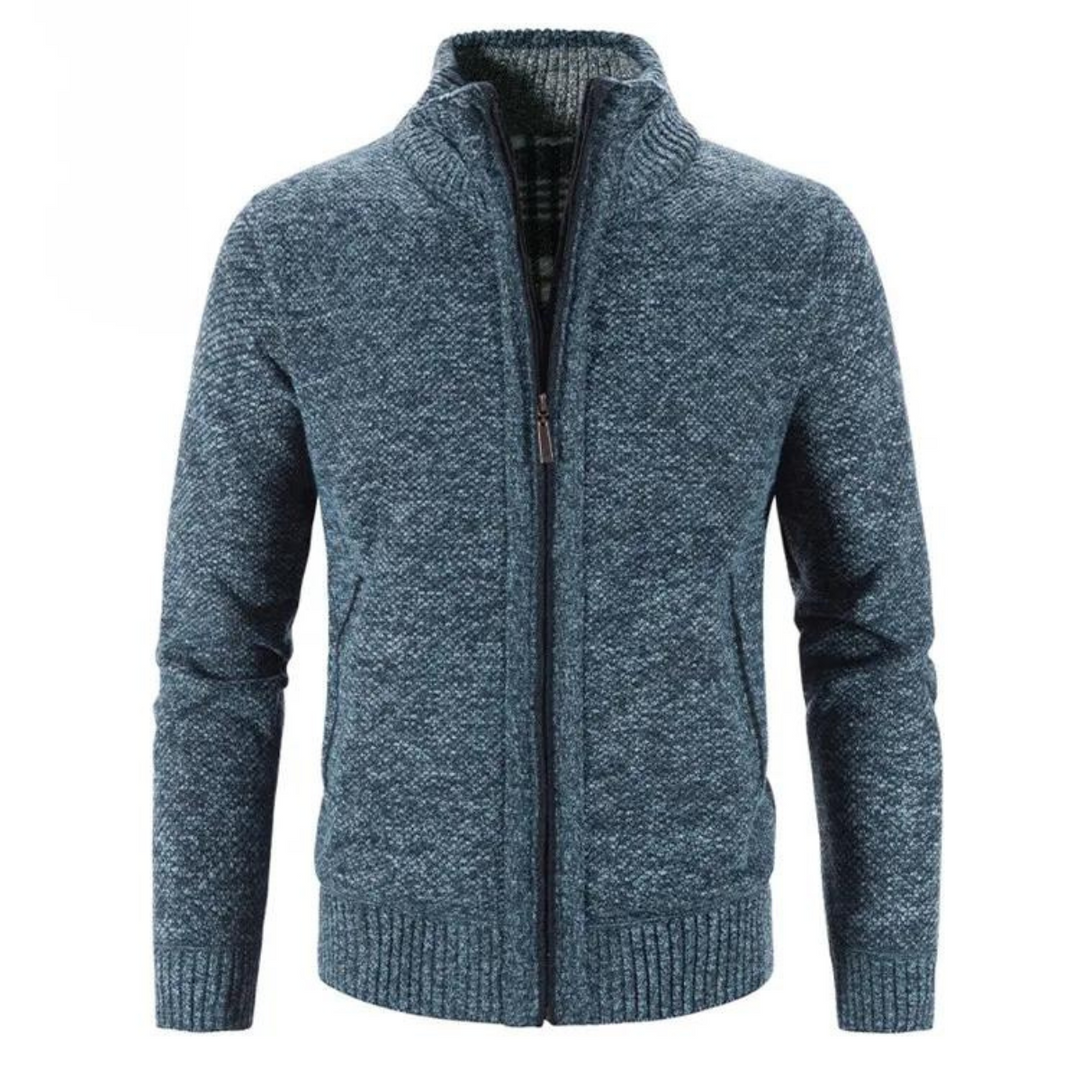 Heren Structuur Zip-Up Cardigan met Neppenk en Contrastafwerking