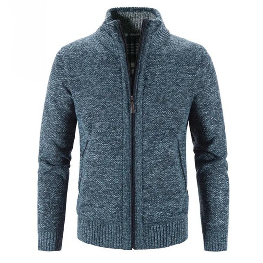 Heren Structuur Zip-Up Cardigan met Neppenk en Contrastafwerking