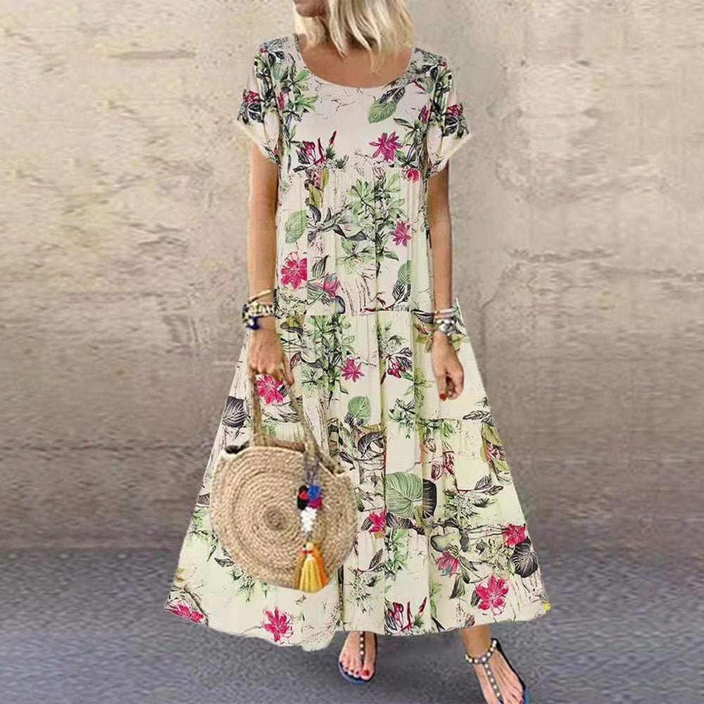 SASKIA - Lange jurk met vintage bloemenprint