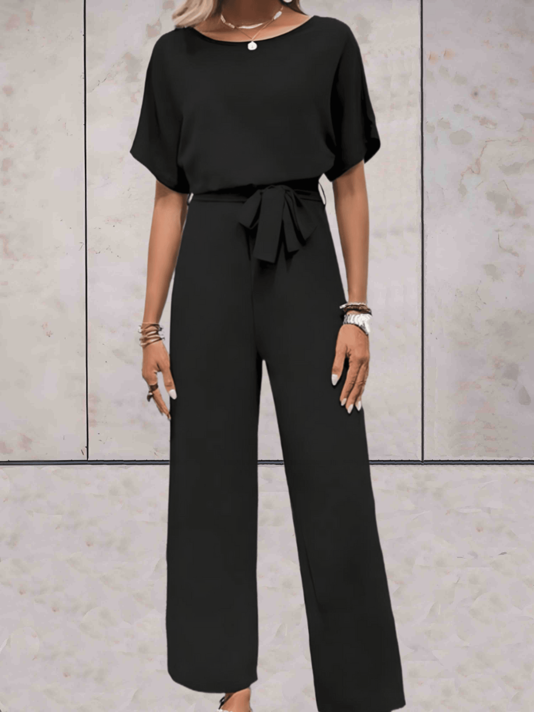 Dames Jumpsuit | Elegante Pasvorm | Wijde Mouwen & Strikdetail