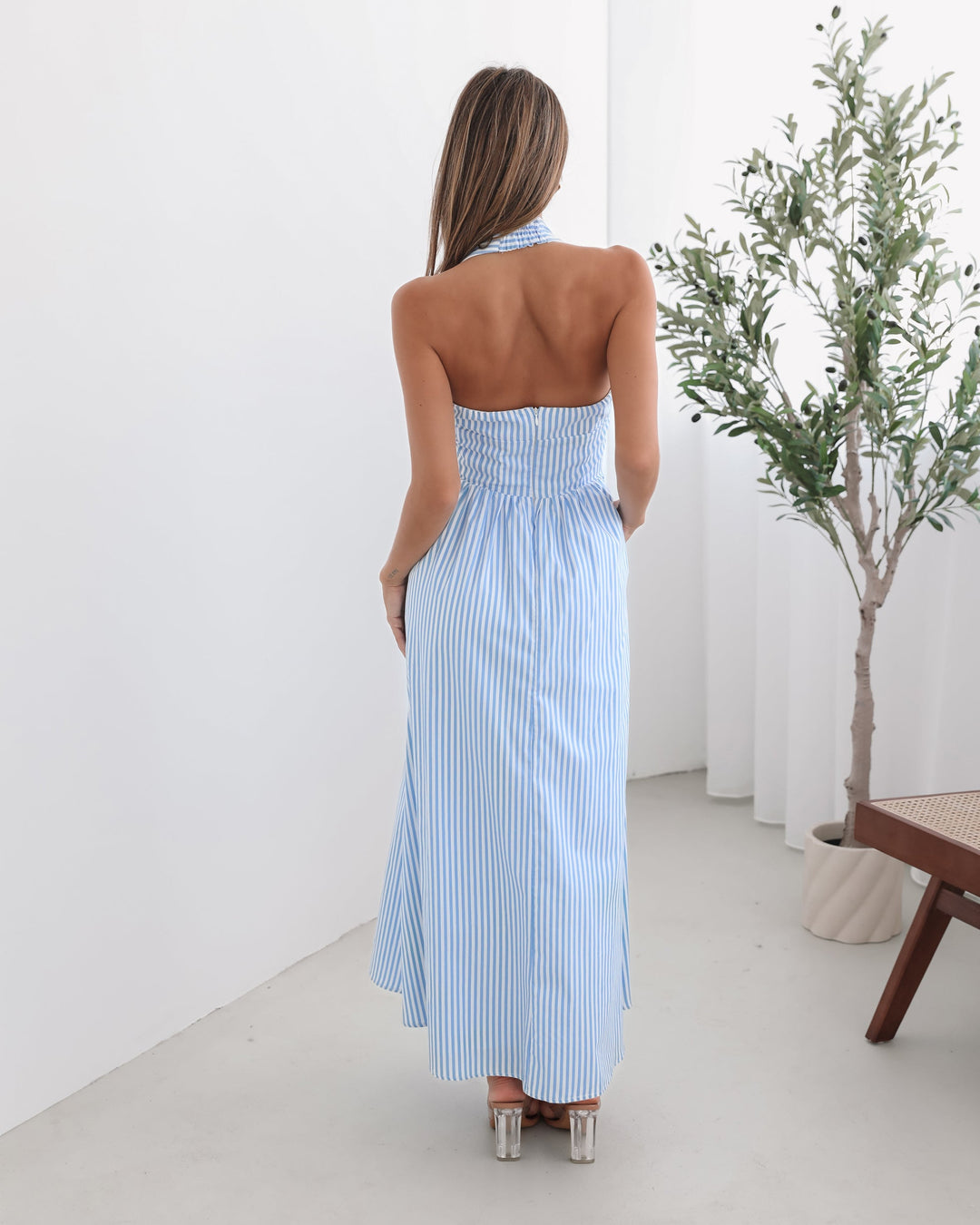 Dames | Phebe Jurk | Streepprint | Halterhals | A-lijn | Maxi Lengte