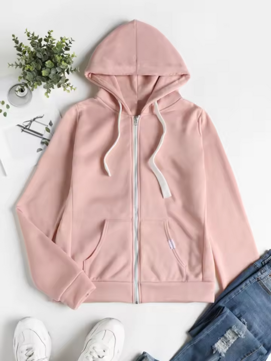 Dames Casual Zip-Up Hoodie met Verstelbare Trekkoord Kap