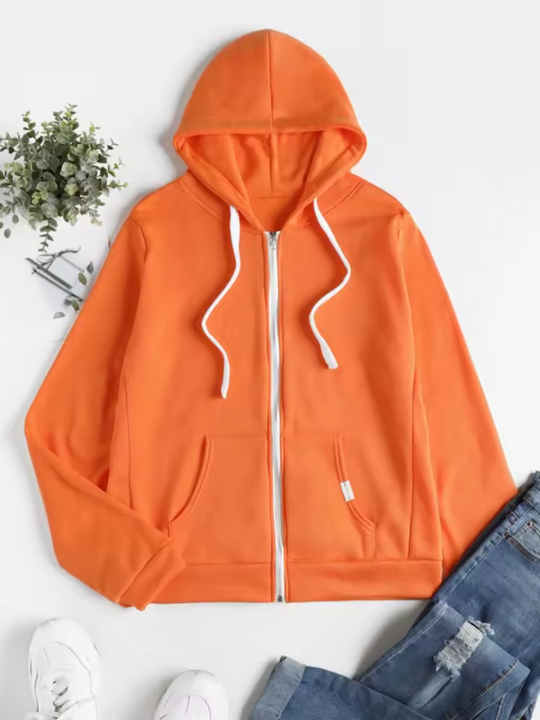 Dames Casual Zip-Up Hoodie met Verstelbare Trekkoord Kap