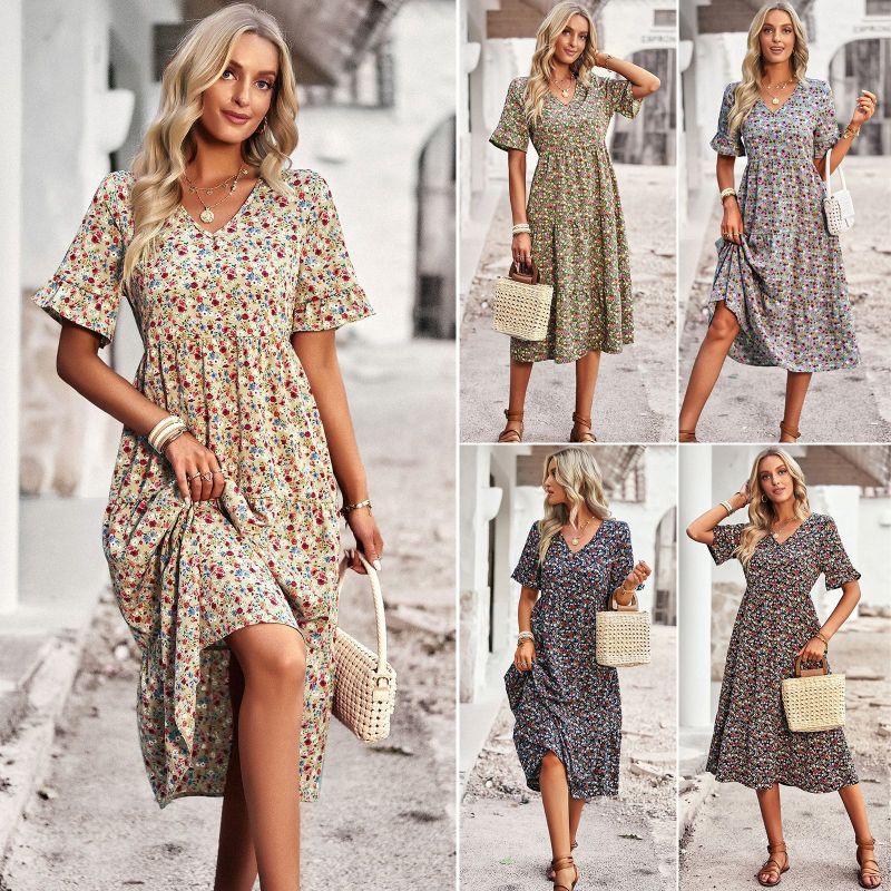 Elegante dames midi-jurk met bloemenpatroon