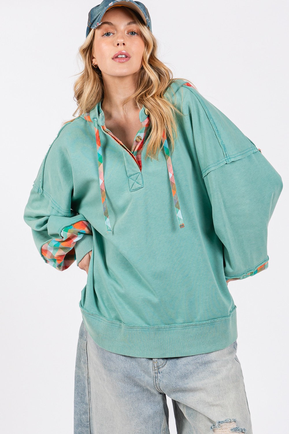 Geruite Print Gewassen Hoodie | Vintage Look | Oversized Fit