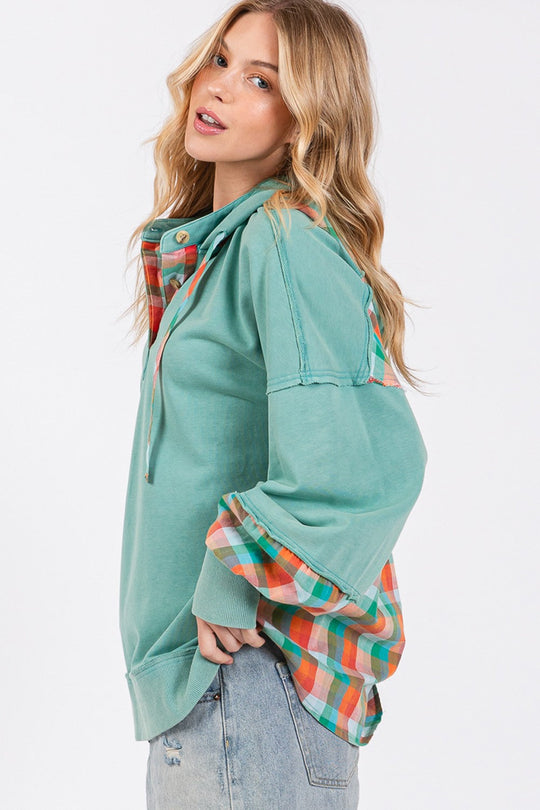 Geruite Print Gewassen Hoodie | Vintage Look | Oversized Fit