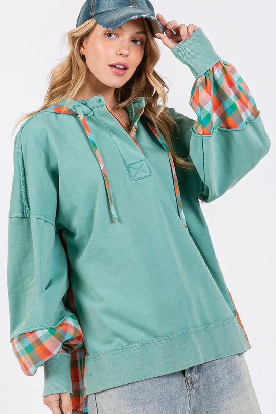 Geruite Print Gewassen Hoodie | Vintage Look | Oversized Fit