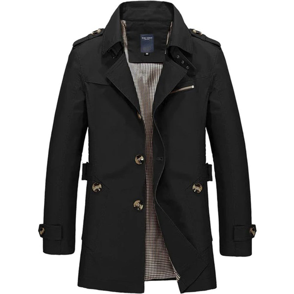 Lange Trenchcoat met Hoge Col voor Mannen | Ideaal voor Herfst en Lente