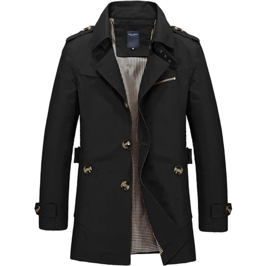 Lange Trenchcoat met Hoge Col voor Mannen | Ideaal voor Herfst en Lente