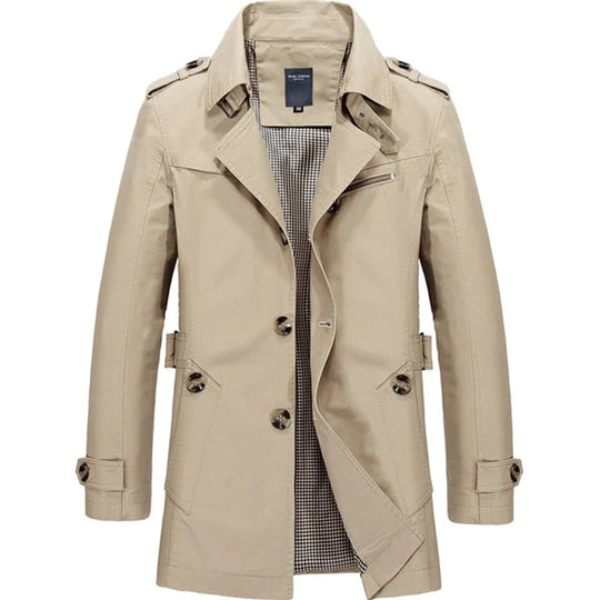 Lange Trenchcoat met Hoge Col voor Mannen | Ideaal voor Herfst en Lente