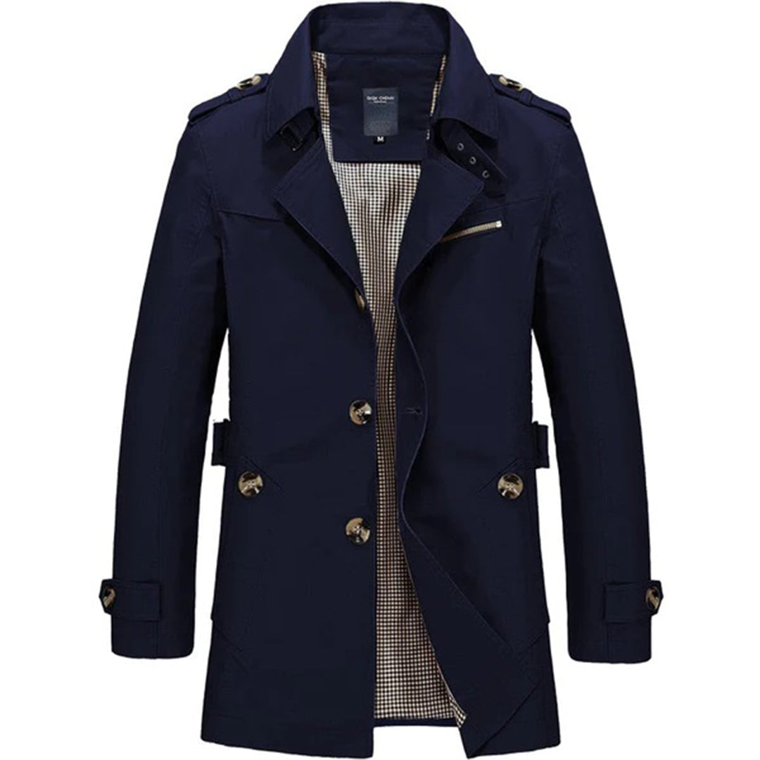Lange Trenchcoat met Hoge Col voor Mannen | Ideaal voor Herfst en Lente