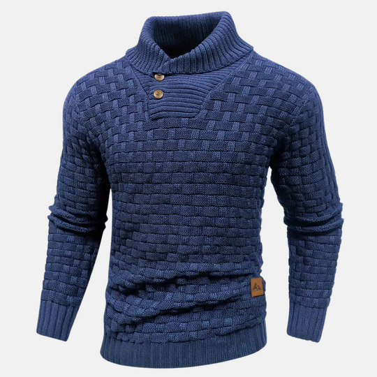 Heren Textured Knit Trui met Sjaalkraag en Knopdetail