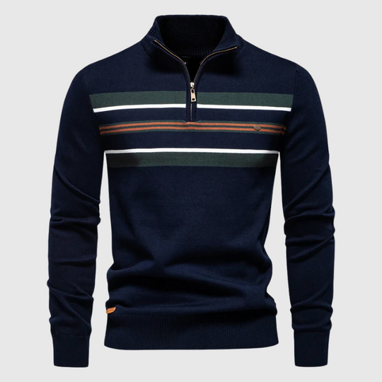 Heren Half-Zip Gestreepte Trui met Modern Contrast Borstontwerp