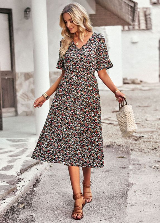 Elegante dames midi-jurk met bloemenpatroon